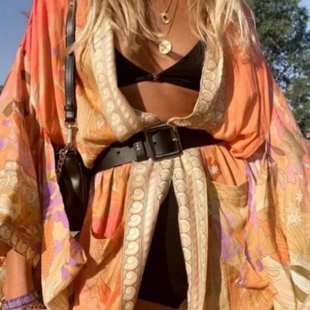 Coral Floral Satin Kimono Robe - Picture 8 of 9